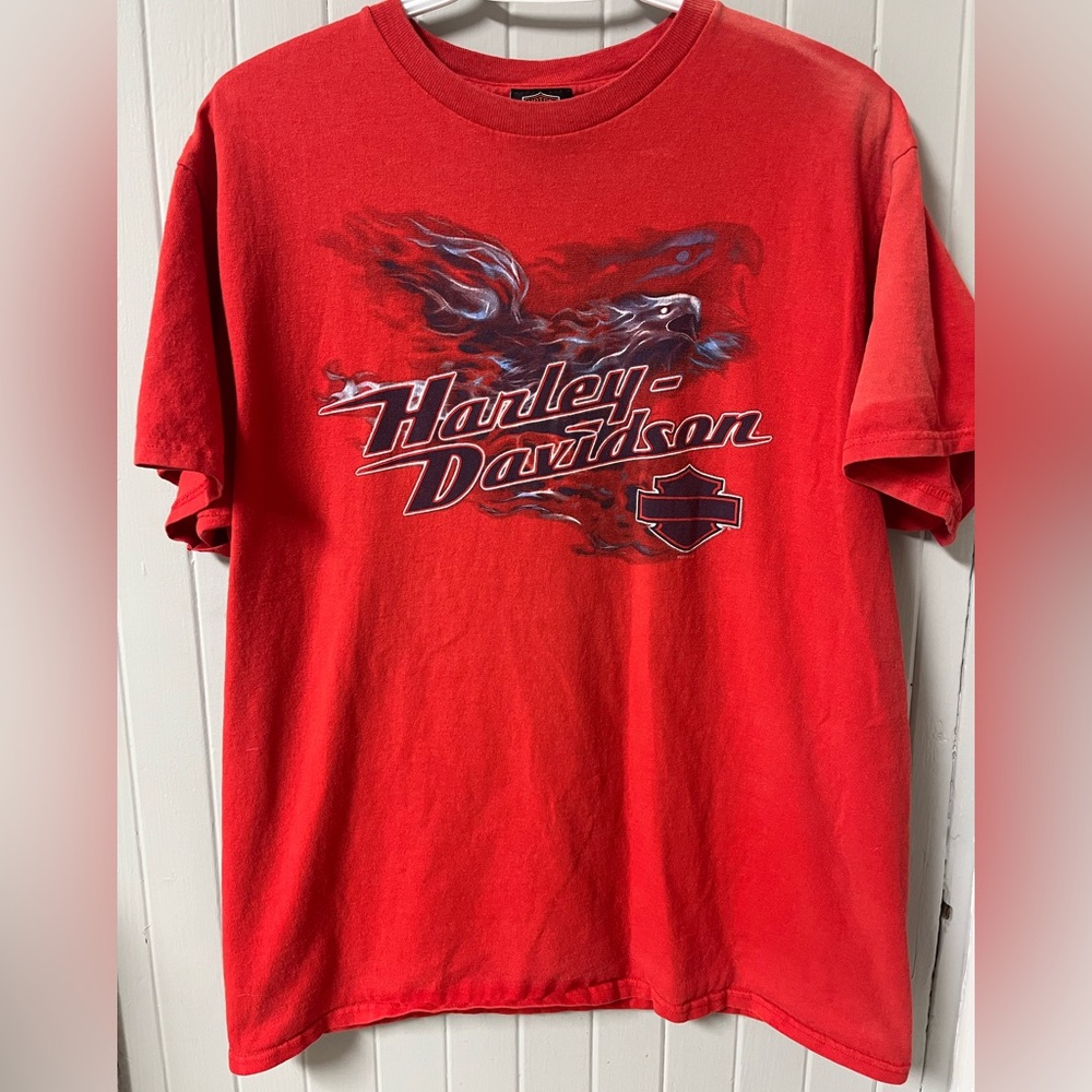 Vintage Red Harley Davidson Shirt Large Great Lakes Bay City MI.